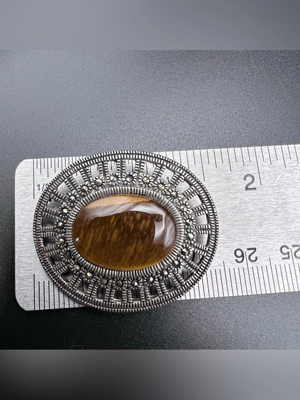 Sterling Silver Tigers Eye Brooch